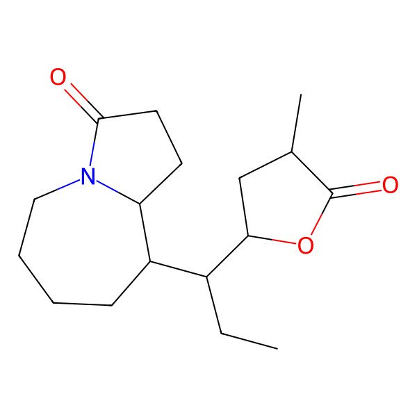 2D Structure of (9R,9aS)-9-[(1S)-1-[(2S,4R)-4-methyl-5-oxooxolan-2-yl]propyl]-1,2,5,6,7,8,9,9a-octahydropyrrolo[1,2-a]azepin-3-one