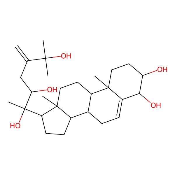 2D Structure of (2S,3S)-2-[(3S,4R,8S,9S,10R,13S,14S,17S)-3,4-dihydroxy-10,13-dimethyl-2,3,4,7,8,9,11,12,14,15,16,17-dodecahydro-1H-cyclopenta[a]phenanthren-17-yl]-6-methyl-5-methylideneheptane-2,3,6-triol