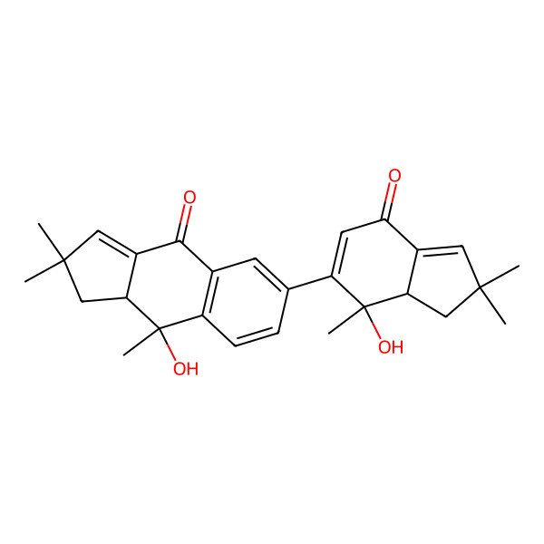 2D Structure of (9R,9aS)-6-[(3aS,4R)-4-hydroxy-2,2,4-trimethyl-7-oxo-3,3a-dihydroinden-5-yl]-9-hydroxy-2,2,9-trimethyl-1,9a-dihydrocyclopenta[b]naphthalen-4-one