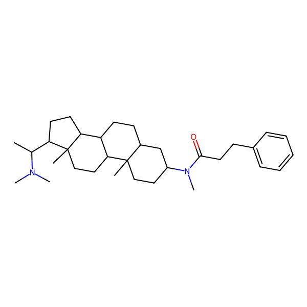 2D Structure of N-[(3S,5S,8R,9S,10S,13S,14S,17S)-17-[(1S)-1-(dimethylamino)ethyl]-10,13-dimethyl-2,3,4,5,6,7,8,9,11,12,14,15,16,17-tetradecahydro-1H-cyclopenta[a]phenanthren-3-yl]-N-methyl-3-phenylpropanamide