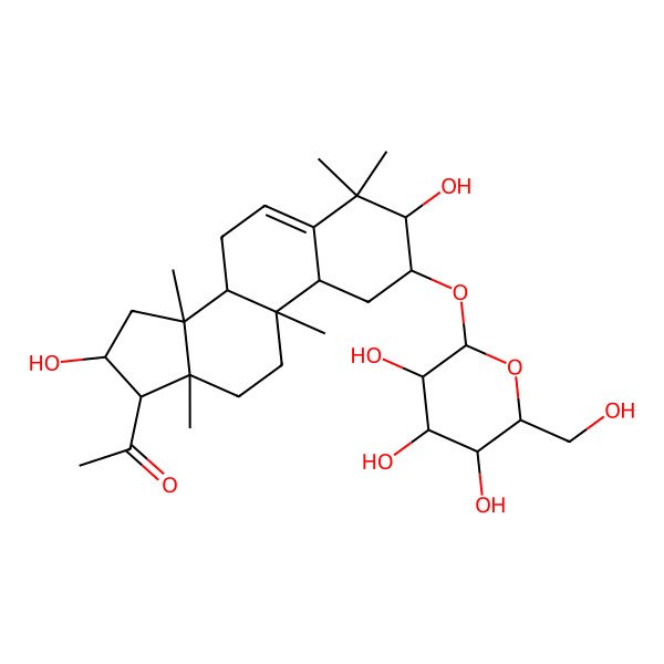 2D Structure of 1-[3,16-dihydroxy-4,4,9,13,14-pentamethyl-2-[3,4,5-trihydroxy-6-(hydroxymethyl)oxan-2-yl]oxy-2,3,7,8,10,11,12,15,16,17-decahydro-1H-cyclopenta[a]phenanthren-17-yl]ethanone