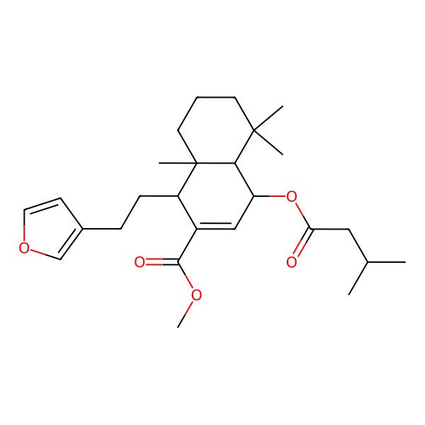 2D Structure of methyl (1R,4S,4aS,8aR)-1-[2-(furan-3-yl)ethyl]-5,5,8a-trimethyl-4-(3-methylbutanoyloxy)-1,4,4a,6,7,8-hexahydronaphthalene-2-carboxylate
