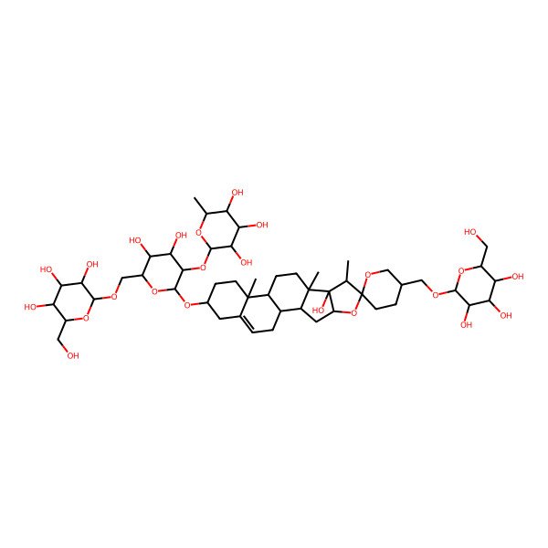 2D Structure of (2S,3R,4R,5R,6S)-2-[(2R,3R,4S,5S,6R)-4,5-dihydroxy-2-[(1R,2S,4S,5'S,6R,7S,8S,9S,12S,13R,16S)-8-hydroxy-7,9,13-trimethyl-5'-[[(2R,3R,4S,5S,6R)-3,4,5-trihydroxy-6-(hydroxymethyl)oxan-2-yl]oxymethyl]spiro[5-oxapentacyclo[10.8.0.02,9.04,8.013,18]icos-18-ene-6,2'-oxane]-16-yl]oxy-6-[[(2R,3R,4S,5S,6R)-3,4,5-trihydroxy-6-(hydroxymethyl)oxan-2-yl]oxymethyl]oxan-3-yl]oxy-6-methyloxane-3,4,5-triol