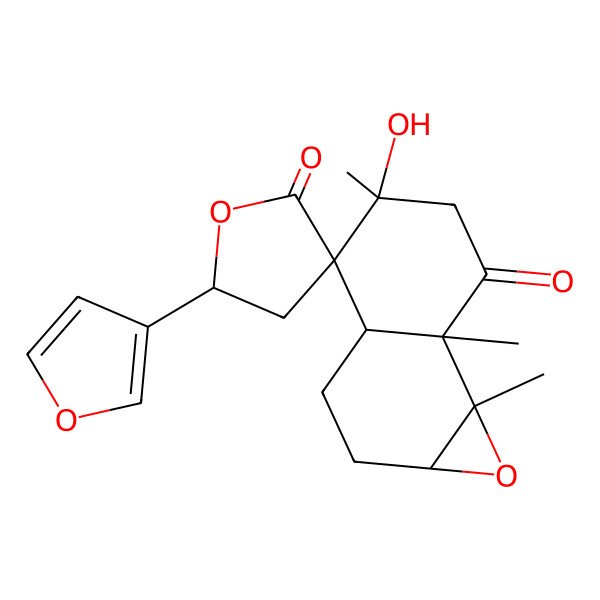 2D Structure of (1aR,3aS,4S,5S,5'R,7aS,7bS)-5'-(furan-3-yl)-5-hydroxy-5,7a,7b-trimethylspiro[2,3,3a,6-tetrahydro-1aH-naphtho[1,2-b]oxirene-4,3'-oxolane]-2',7-dione