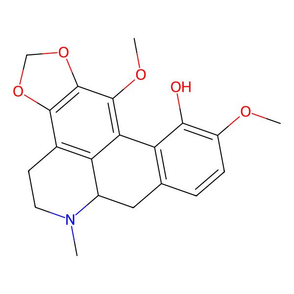 2D Structure of 2,17-Dimethoxy-11-methyl-4,6-dioxa-11-azapentacyclo[10.7.1.03,7.08,20.014,19]icosa-1,3(7),8(20),14(19),15,17-hexaen-18-ol