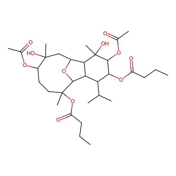 2D Structure of (5,11-Diacetyloxy-14-butanoyloxy-6,10-dihydroxy-6,10,14-trimethyl-3-propan-2-yl-15-oxatricyclo[6.6.1.02,7]pentadecan-4-yl) butanoate