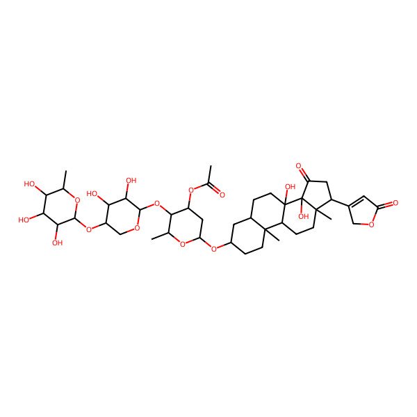 2D Structure of [6-[[8,14-dihydroxy-10,13-dimethyl-15-oxo-17-(5-oxo-2H-furan-3-yl)-1,2,3,4,5,6,7,9,11,12,16,17-dodecahydrocyclopenta[a]phenanthren-3-yl]oxy]-3-[3,4-dihydroxy-5-(3,4,5-trihydroxy-6-methyloxan-2-yl)oxyoxan-2-yl]oxy-2-methyloxan-4-yl] acetate