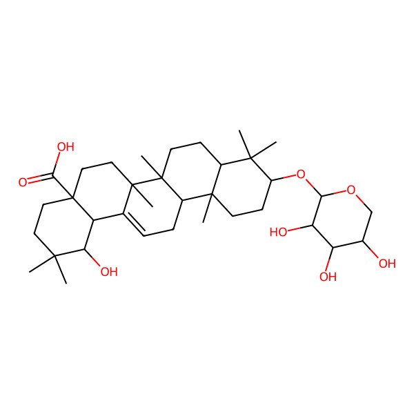 2D Structure of (1S,4aR,6aR,6aS,6bR,8aS,10S,12aR,14bS)-1-hydroxy-2,2,6a,6b,9,9,12a-heptamethyl-10-[(2S,3R,4S,5S)-3,4,5-trihydroxyoxan-2-yl]oxy-1,3,4,5,6,6a,7,8,8a,10,11,12,13,14b-tetradecahydropicene-4a-carboxylic acid