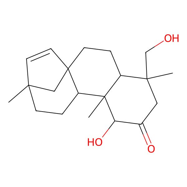 2D Structure of (1R,4R,5R,8R,9S,10R,13S)-8-hydroxy-5-(hydroxymethyl)-5,9,13-trimethyltetracyclo[11.2.1.01,10.04,9]hexadec-14-en-7-one