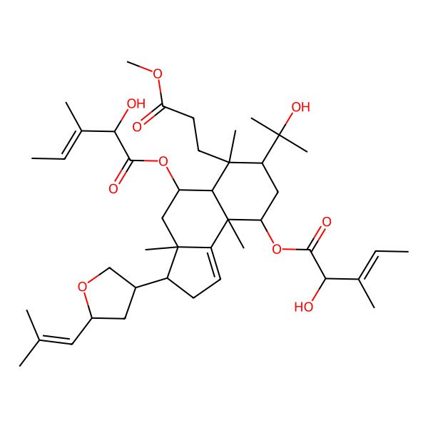 2D Structure of [5-(2-Hydroxy-3-methylpent-3-enoyl)oxy-7-(2-hydroxypropan-2-yl)-6-(3-methoxy-3-oxopropyl)-3a,6,9a-trimethyl-3-[5-(2-methylprop-1-enyl)oxolan-3-yl]-2,3,4,5,5a,7,8,9-octahydrocyclopenta[a]naphthalen-9-yl] 2-hydroxy-3-methylpent-3-enoate
