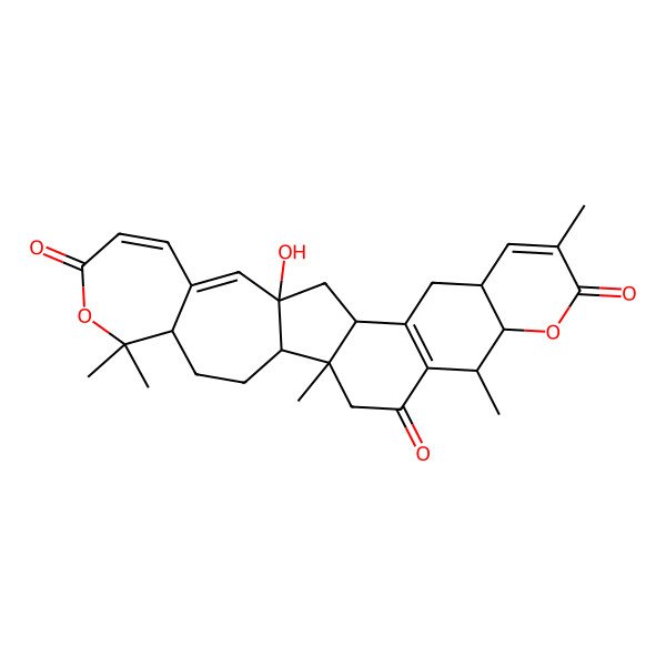 2D Structure of 13-Hydroxy-1,6,6,20,24-pentamethyl-7,22-dioxahexacyclo[13.12.0.02,13.05,11.016,25.018,23]heptacosa-9,11,16(25),19-tetraene-8,21,26-trione