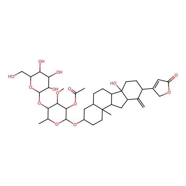 2D Structure of [2-[[6b-hydroxy-11b-methyl-10-methylidene-9-(5-oxo-2H-furan-3-yl)-1,2,3,4,4a,5,6,6a,7,8,9,10a,11,11a-tetradecahydrobenzo[a]fluoren-3-yl]oxy]-4-methoxy-6-methyl-5-[3,4,5-trihydroxy-6-(hydroxymethyl)oxan-2-yl]oxyoxan-3-yl] acetate