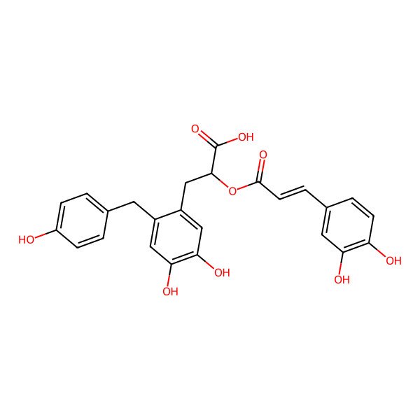 2D Structure of 3-[4,5-Dihydroxy-2-[(4-hydroxyphenyl)methyl]phenyl]-2-[3-(3,4-dihydroxyphenyl)prop-2-enoyloxy]propanoic acid