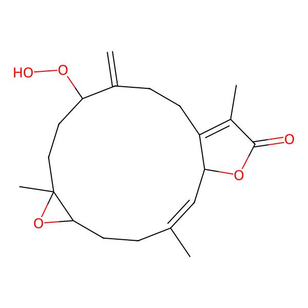 2D Structure of (1R,6R,8R,11S)-11-hydroperoxy-3,8,16-trimethyl-12-methylidene-7,18-dioxatricyclo[13.3.0.06,8]octadeca-2,15-dien-17-one