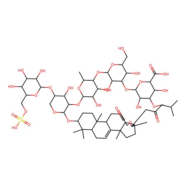 2D Structure of (2S,3S,4S,5R,6R)-6-[(2S,3R,4S,5R,6R)-2-[(2R,3S,4R,5R,6S)-4,5-dihydroxy-6-[(2S,3R,4S,5R)-4-hydroxy-2-[[(2S,5S,6S,9S,12S,13R,16S,18R)-2,6,13,17,17-pentamethyl-6-(4-methyl-2-oxopentyl)-8-oxo-7-oxapentacyclo[10.8.0.02,9.05,9.013,18]icos-1(20)-en-16-yl]oxy]-5-[(2R,3R,4S,5S,6R)-3,4,5-trihydroxy-6-(sulfooxymethyl)oxan-2-yl]oxyoxan-3-yl]oxy-2-methyloxan-3-yl]oxy-3,5-dihydroxy-6-(hydroxymethyl)oxan-4-yl]oxy-3,5-dihydroxy-4-methoxyoxane-2-carboxylic acid