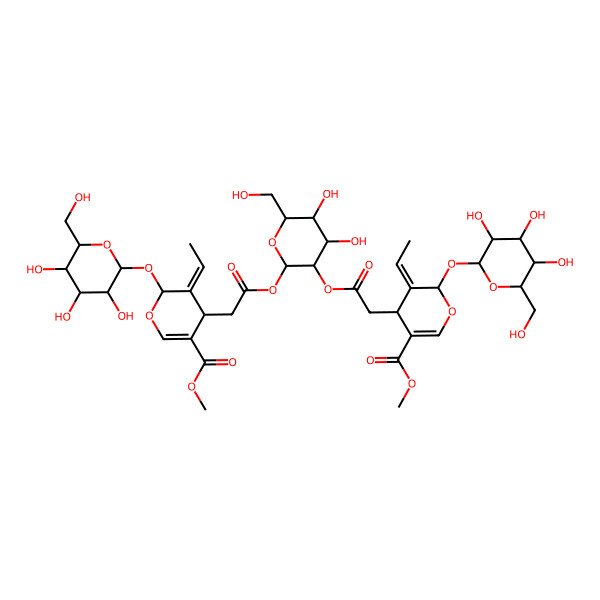2D Structure of methyl (4S,5E,6S)-5-ethylidene-4-[2-[(2S,3R,4S,5S,6R)-2-[2-[(2S,3E,4S)-3-ethylidene-5-methoxycarbonyl-2-[(2S,3R,4S,5S,6R)-3,4,5-trihydroxy-6-(hydroxymethyl)oxan-2-yl]oxy-4H-pyran-4-yl]acetyl]oxy-4,5-dihydroxy-6-(hydroxymethyl)oxan-3-yl]oxy-2-oxoethyl]-6-[(2S,3R,4S,5S,6R)-3,4,5-trihydroxy-6-(hydroxymethyl)oxan-2-yl]oxy-4H-pyran-3-carboxylate