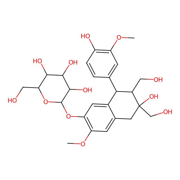 2D Structure of (2S,3R,4S,5S,6R)-2-[[(6S,7S,8S)-6-hydroxy-8-(4-hydroxy-3-methoxyphenyl)-6,7-bis(hydroxymethyl)-3-methoxy-7,8-dihydro-5H-naphthalen-2-yl]oxy]-6-(hydroxymethyl)oxane-3,4,5-triol