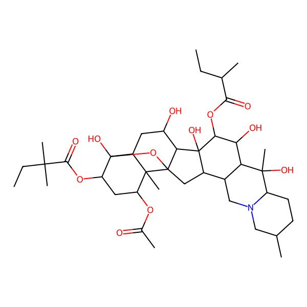 2D Structure of [(1S,2S,6S,9S,10S,11R,12R,13S,14S,15S,16R,18S,19R,20S,22S,23S,25R)-20-acetyloxy-10,12,14,16,23-pentahydroxy-6,10,19-trimethyl-13-[(2R)-2-methylbutanoyl]oxy-24-oxa-4-azaheptacyclo[12.12.0.02,11.04,9.015,25.018,23.019,25]hexacosan-22-yl] 2,2-dimethylbutanoate