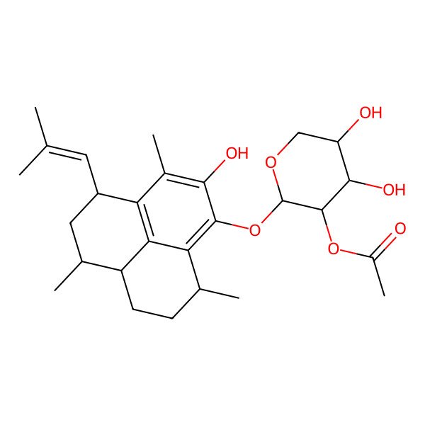 2D Structure of [4,5-dihydroxy-2-[[2-hydroxy-3,6,9-trimethyl-4-(2-methylprop-1-enyl)-5,6,6a,7,8,9-hexahydro-4H-phenalen-1-yl]oxy]oxan-3-yl] acetate