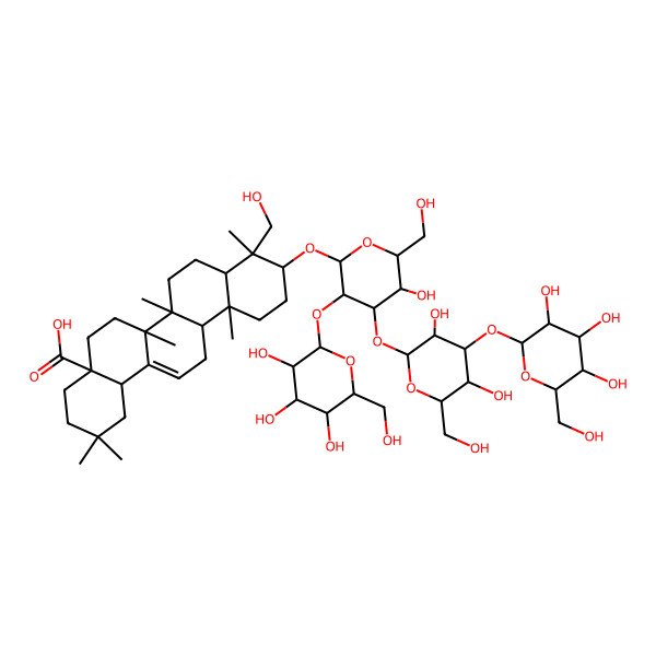 2D Structure of (4aS,6aR,6aS,6bR,8aR,9R,10S,12aR,14bS)-10-[(2R,3R,4S,5R,6R)-4-[(2S,3R,4S,5R,6R)-3,5-dihydroxy-6-(hydroxymethyl)-4-[(2S,3R,4S,5S,6R)-3,4,5-trihydroxy-6-(hydroxymethyl)oxan-2-yl]oxyoxan-2-yl]oxy-5-hydroxy-6-(hydroxymethyl)-3-[(2R,3R,4S,5S,6R)-3,4,5-trihydroxy-6-(hydroxymethyl)oxan-2-yl]oxyoxan-2-yl]oxy-9-(hydroxymethyl)-2,2,6a,6b,9,12a-hexamethyl-1,3,4,5,6,6a,7,8,8a,10,11,12,13,14b-tetradecahydropicene-4a-carboxylic acid