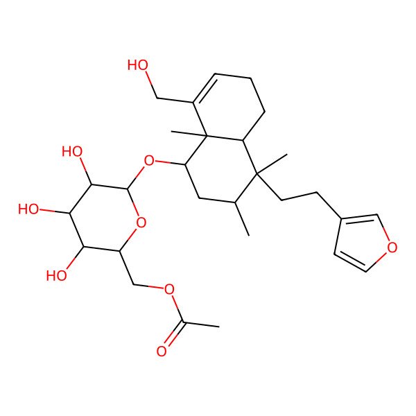 2D Structure of [6-[[4-[2-(Furan-3-yl)ethyl]-8-(hydroxymethyl)-3,4,8a-trimethyl-1,2,3,4a,5,6-hexahydronaphthalen-1-yl]oxy]-3,4,5-trihydroxyoxan-2-yl]methyl acetate