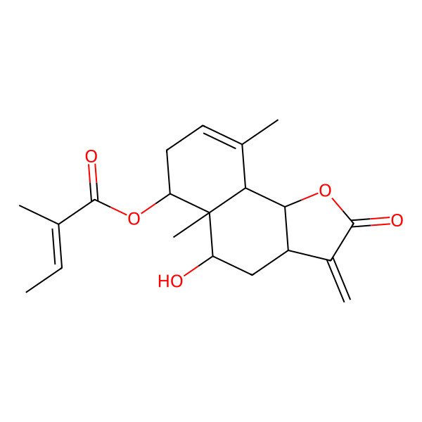 2D Structure of [(5R,9aS,9bS)-5-hydroxy-5a,9-dimethyl-3-methylidene-2-oxo-4,5,6,7,9a,9b-hexahydro-3aH-benzo[g][1]benzofuran-6-yl] (Z)-2-methylbut-2-enoate