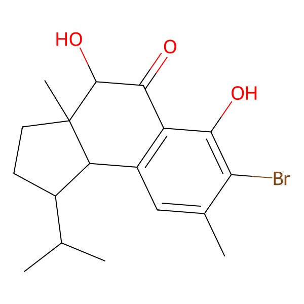 2D Structure of 7-bromo-4,6-dihydroxy-3a,8-dimethyl-1-propan-2-yl-2,3,4,9b-tetrahydro-1H-cyclopenta[a]naphthalen-5-one