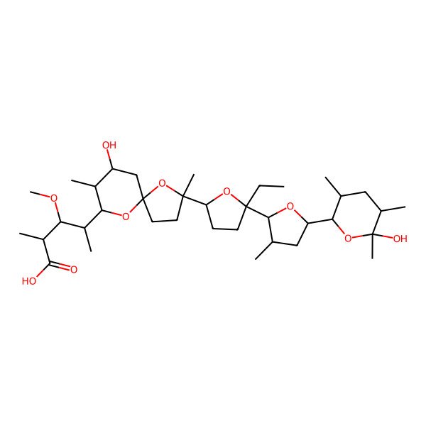 2D Structure of (2S,3S,4S)-4-[(2S,5R,7S,8R,9S)-2-[(2S,5R)-5-ethyl-5-[(2R,3S,5R)-5-[(2S,3S,5R,6S)-6-hydroxy-3,5,6-trimethyloxan-2-yl]-3-methyloxolan-2-yl]oxolan-2-yl]-7-hydroxy-2,8-dimethyl-1,10-dioxaspiro[4.5]decan-9-yl]-3-methoxy-2-methylpentanoic acid