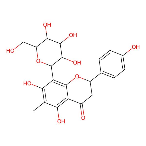 2D Structure of (2S)-5,7-dihydroxy-2-(4-hydroxyphenyl)-6-methyl-8-[(2S,3S,4S,5R,6R)-3,4,5-trihydroxy-6-(hydroxymethyl)oxan-2-yl]-2,3-dihydrochromen-4-one