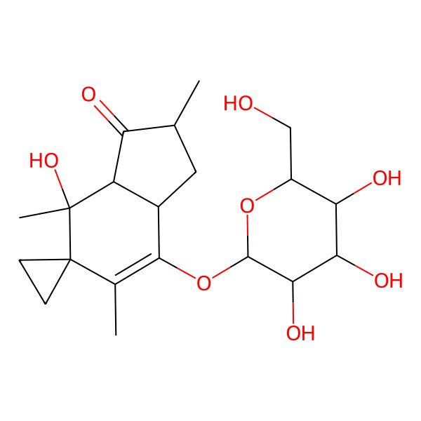2D Structure of (2R,7R,7aS)-7-hydroxy-2,5,7-trimethyl-4-[(2S,3R,4S,5S,6R)-3,4,5-trihydroxy-6-(hydroxymethyl)oxan-2-yl]oxyspiro[2,3,3a,7a-tetrahydroindene-6,1'-cyclopropane]-1-one