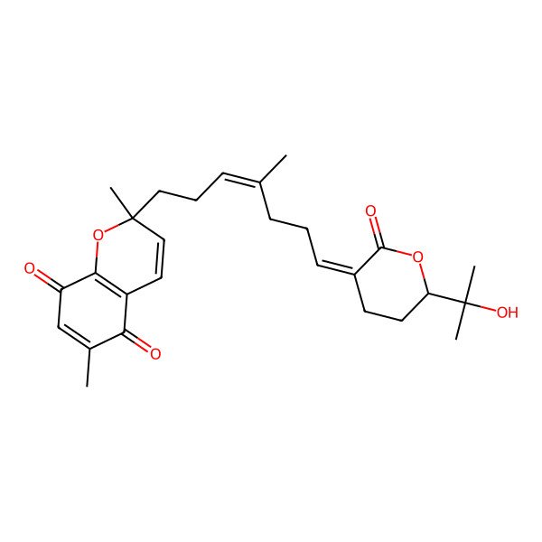 2D Structure of 2-[7-[6-(2-Hydroxypropan-2-yl)-2-oxooxan-3-ylidene]-4-methylhept-3-enyl]-2,6-dimethylchromene-5,8-dione