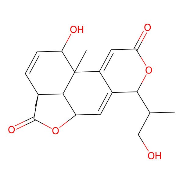 2D Structure of (1S,6R,9R,12S,15R,16R)-15-hydroxy-6-[(2R)-1-hydroxypropan-2-yl]-1,12-dimethyl-5,10-dioxatetracyclo[7.6.1.02,7.012,16]hexadeca-2,7,13-triene-4,11-dione