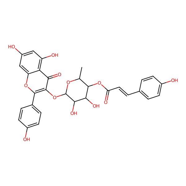 2D Structure of [6-[5,7-Dihydroxy-2-(4-hydroxyphenyl)-4-oxochromen-3-yl]oxy-4,5-dihydroxy-2-methyloxan-3-yl] 3-(4-hydroxyphenyl)prop-2-enoate