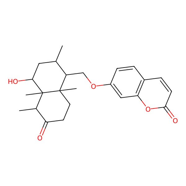 2D Structure of 7-[[(1R,2R,4R,4aR,5R,8aS)-4-hydroxy-2,4a,5,8a-tetramethyl-6-oxo-2,3,4,5,7,8-hexahydro-1H-naphthalen-1-yl]methoxy]chromen-2-one