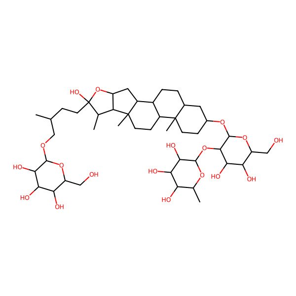 2D Structure of (2S,3R,4R,5R,6S)-2-[(2R,3R,4S,5S,6R)-4,5-dihydroxy-6-(hydroxymethyl)-2-[[(1R,2S,4S,6R,7S,8R,9S,12S,13S,16S,18S)-6-hydroxy-7,9,13-trimethyl-6-[(3R)-3-methyl-4-[(2R,3R,4S,5S,6R)-3,4,5-trihydroxy-6-(hydroxymethyl)oxan-2-yl]oxybutyl]-5-oxapentacyclo[10.8.0.02,9.04,8.013,18]icosan-16-yl]oxy]oxan-3-yl]oxy-6-methyloxane-3,4,5-triol