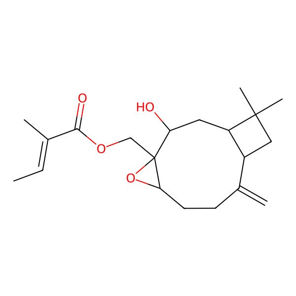 2D Structure of (3-Hydroxy-12,12-dimethyl-9-methylidene-5-oxatricyclo[8.2.0.04,6]dodecan-4-yl)methyl 2-methylbut-2-enoate