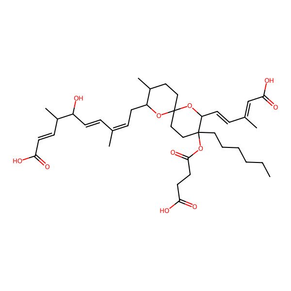 2D Structure of 10-[2-(4-Carboxy-3-methylbuta-1,3-dienyl)-3-(3-carboxypropanoyloxy)-3-hexyl-9-methyl-1,7-dioxaspiro[5.5]undecan-8-yl]-5-hydroxy-4,8-dimethyldeca-2,6,8-trienoic acid