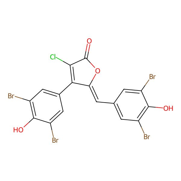 2D Structure of (5Z)-3-chloro-4-(3,5-dibromo-4-hydroxyphenyl)-5-[(3,5-dibromo-4-hydroxyphenyl)methylidene]furan-2-one