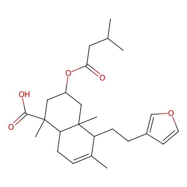 2D Structure of (1R,3R,4aR,5S,8aR)-5-[2-(furan-3-yl)ethyl]-1,4a,6-trimethyl-3-(3-methylbutanoyloxy)-2,3,4,5,8,8a-hexahydronaphthalene-1-carboxylic acid