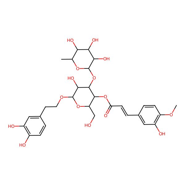 2D Structure of [6-[2-(3,4-Dihydroxyphenyl)ethoxy]-5-hydroxy-2-(hydroxymethyl)-4-(3,4,5-trihydroxy-6-methyloxan-2-yl)oxyoxan-3-yl] 3-(3-hydroxy-4-methoxyphenyl)prop-2-enoate