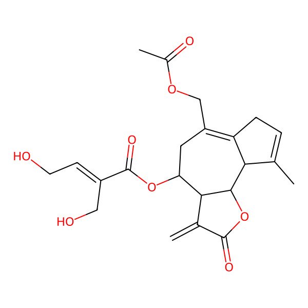 2D Structure of [(3aR,4R,9aS,9bR)-6-(acetyloxymethyl)-9-methyl-3-methylidene-2-oxo-3a,4,5,7,9a,9b-hexahydroazuleno[4,5-b]furan-4-yl] (E)-4-hydroxy-2-(hydroxymethyl)but-2-enoate