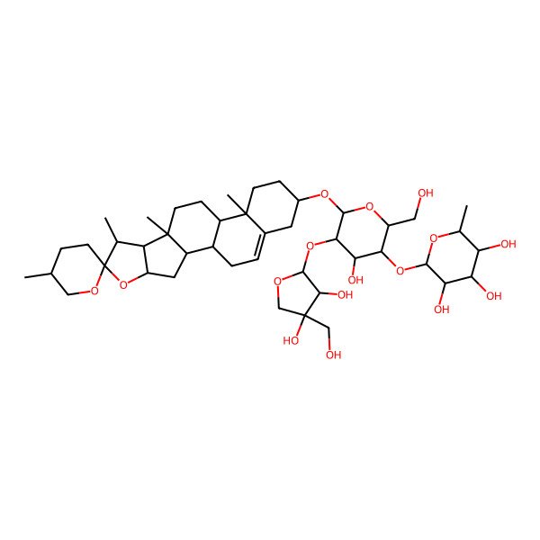 2D Structure of 2-[5-[3,4-Dihydroxy-4-(hydroxymethyl)oxolan-2-yl]oxy-4-hydroxy-2-(hydroxymethyl)-6-(5',7,9,13-tetramethylspiro[5-oxapentacyclo[10.8.0.02,9.04,8.013,18]icos-18-ene-6,2'-oxane]-16-yl)oxyoxan-3-yl]oxy-6-methyloxane-3,4,5-triol