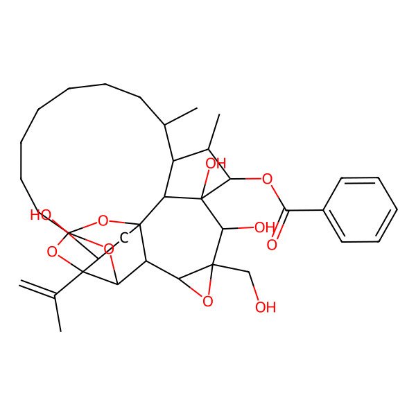 2D Structure of [3,10,11-Trihydroxy-9-(hydroxymethyl)-13,15-dimethyl-4-prop-1-en-2-yl-8,24,26,27-tetraoxaheptacyclo[12.10.1.14,23.15,23.01,6.07,9.011,25]heptacosan-12-yl] benzoate