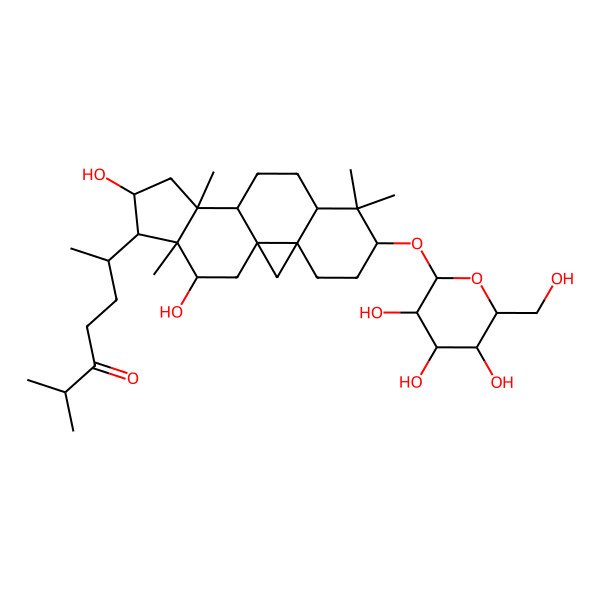 2D Structure of 6-[14,17-Dihydroxy-7,7,12,16-tetramethyl-6-[3,4,5-trihydroxy-6-(hydroxymethyl)oxan-2-yl]oxy-15-pentacyclo[9.7.0.01,3.03,8.012,16]octadecanyl]-2-methylheptan-3-one