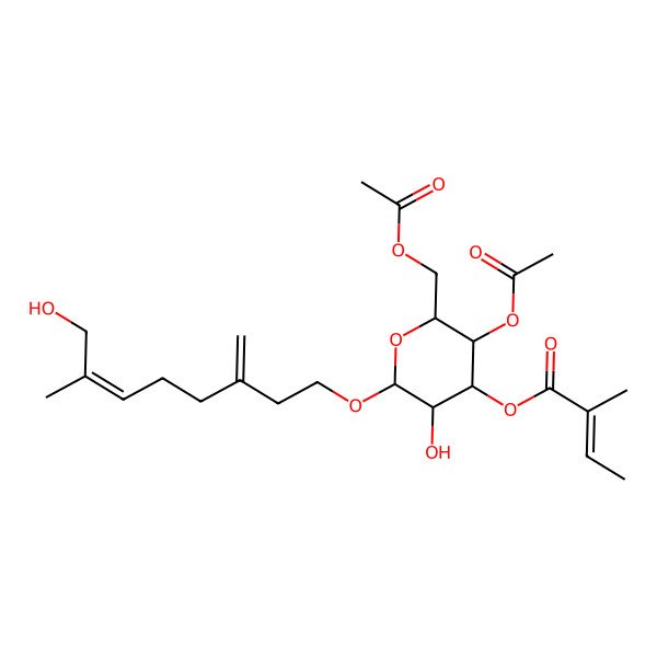 2D Structure of [(2R,3R,4R,5R,6R)-3-acetyloxy-2-(acetyloxymethyl)-5-hydroxy-6-[(Z)-8-hydroxy-7-methyl-3-methylideneoct-6-enoxy]oxan-4-yl] (Z)-2-methylbut-2-enoate