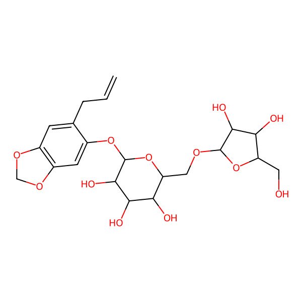 2D Structure of (2R,3S,4S,5R,6S)-2-[[(2R,3R,4R,5S)-3,4-dihydroxy-5-(hydroxymethyl)oxolan-2-yl]oxymethyl]-6-[(6-prop-2-enyl-1,3-benzodioxol-5-yl)oxy]oxane-3,4,5-triol