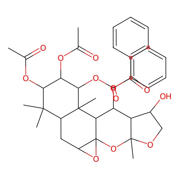 2D Structure of (7,8-Diacetyloxy-9-benzoyloxy-14-hydroxy-6,6,10,17-tetramethyl-2,16,18-trioxapentacyclo[9.7.0.01,3.05,10.013,17]octadecan-12-yl) benzoate