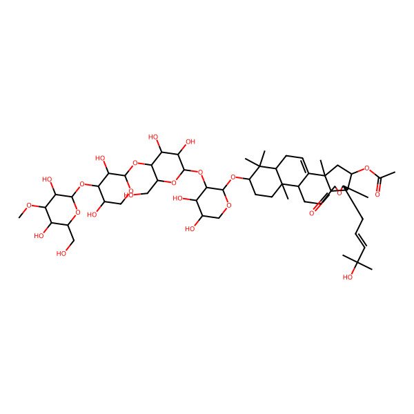 2D Structure of [16-[3-[5-[4-[3,5-Dihydroxy-6-(hydroxymethyl)-4-methoxyoxan-2-yl]oxy-3,5-dihydroxyoxan-2-yl]oxy-3,4-dihydroxy-6-(hydroxymethyl)oxan-2-yl]oxy-4,5-dihydroxyoxan-2-yl]oxy-6-(4-hydroxy-4-methylpent-2-enyl)-2,6,13,17,17-pentamethyl-8-oxo-7-oxapentacyclo[10.8.0.02,9.05,9.013,18]icos-1(20)-en-4-yl] acetate