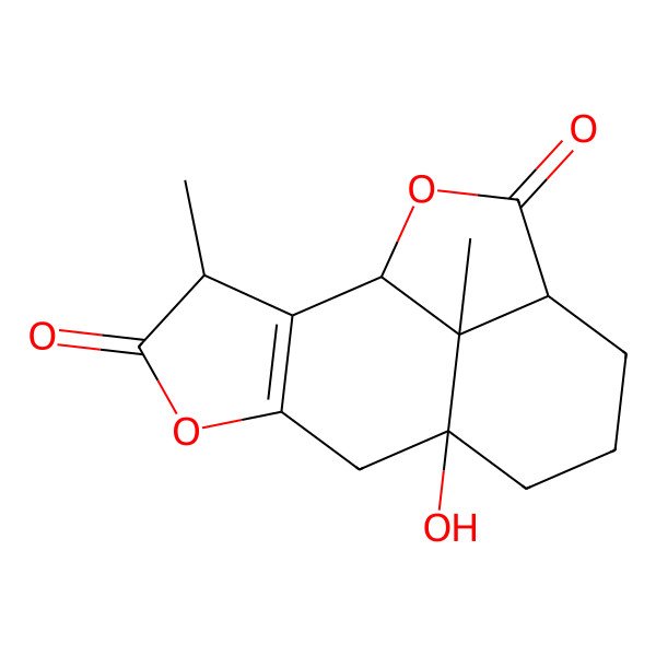 2D Structure of (1S,3S,8S,12S,15S)-8-hydroxy-3,15-dimethyl-5,14-dioxatetracyclo[6.6.1.02,6.012,15]pentadec-2(6)-ene-4,13-dione