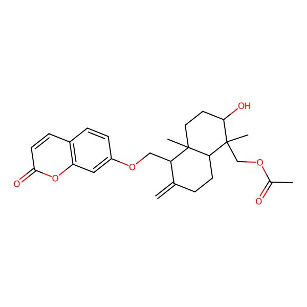 2D Structure of [(1R,2S,4aR,5R,8aS)-2-hydroxy-1,4a-dimethyl-6-methylidene-5-[(2-oxochromen-7-yl)oxymethyl]-3,4,5,7,8,8a-hexahydro-2H-naphthalen-1-yl]methyl acetate